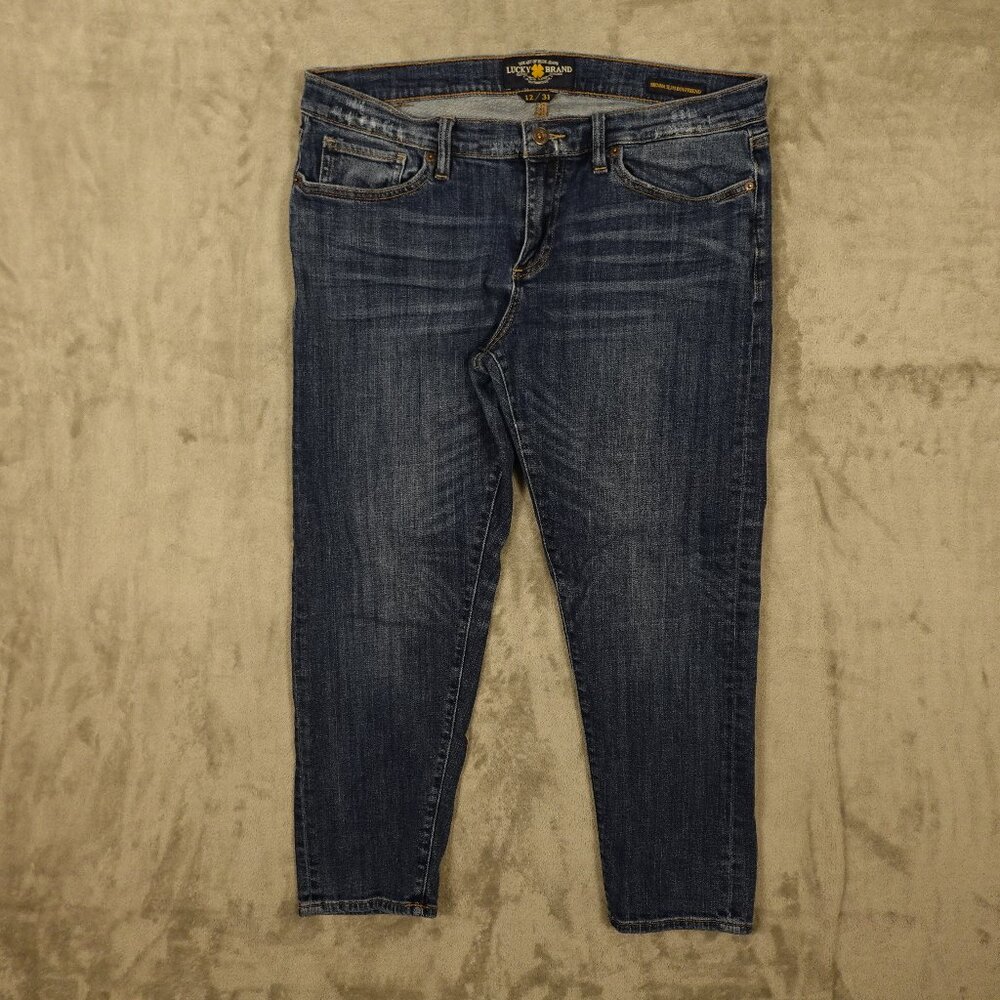 Lucky Brand jeans Sienna slim boyfriend‎ women's 12 blue denim high rise crop